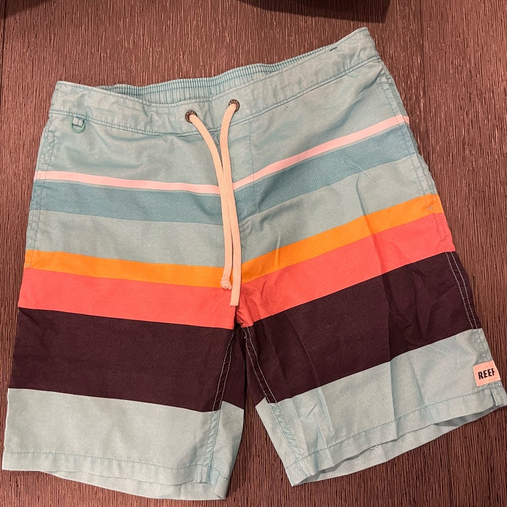 Reef Blue and Orange Board Shorts Retro Stripes